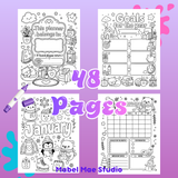 Color Your Own Planner | 48 Printable Coloring Planner Pages | Instant Download PDF