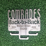 Stainless Steel Medal Display Hanger with 'Comrades Back-to-Back' text personalised with a name / up and down run times and the years