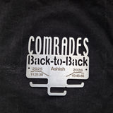 Stainless Steel Medal Display Hanger with 'Comrades Back-to-Back' text personalised with a name / up and down run times and the years