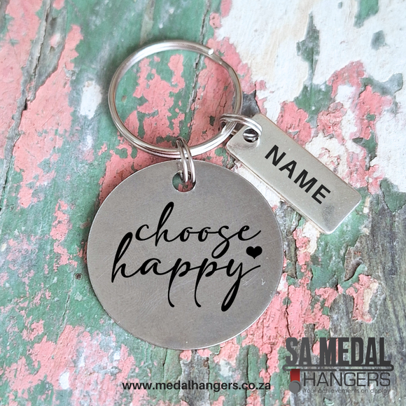 Choose Happy – Personalized Stainless Steel Inspirational Keyring