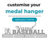 Medal hanger with customizable name option on a white background for Baseball