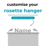 Customise your rosette hanger with name and images on a white background
