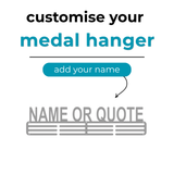 Customize your medal hanger with a Name or quote. Info Graphic SA Medal Hangers