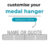 Customize your medal hanger with a Name or quote. Info Graphic SA Medal Hangers