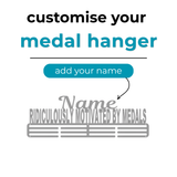 Customised medal hanger with text and a name by SA Medal Hangers Ridiculously Motivated by medals
