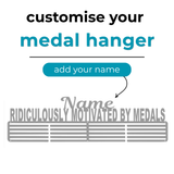 Customised medal hanger with text and a name by SA Medal Hangers Ridiculously Motivated by medals