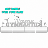 Gymnastics-themed stainless steel medal hanger with customizable name 