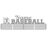 SA Medal Hangers Personalised Baseball Medal Hanger.  Stainless Steel with a name, baseball wording and image of a player