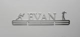 Personalised Medal Display Hanger, stainless steel, Name Evan, Golf and Tennis Images