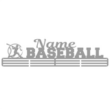 SA Medal Hangers Personalised Baseball Medal Hanger.  Stainless Steel with a name, baseball wording and image of a player