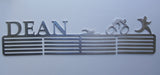 Personalised Medal Display Hanger, stainless steel, Name Dean, Triathlon images Swim Bike Run