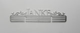 Personalised Medal Display Hanger, stainless steel, Name Janke with Flowing flowers
