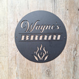 Metal Wall Art Round Laser Cut Metal sign with Wayne's Braai Powder Coated Black Braai Sign