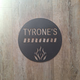 Metal Wall Art Round Laser Cut Metal sign with Tyrone's Braai Powder Coated Black Braai Sign